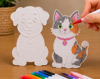 Washable 2 3D Printed Figures with 5 Markers Reusable Puppy Coloring Kit