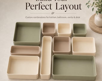 Modular Kitchen Drawer Organizer Set, Custom PLA Storage Trays in 5 Sizes