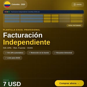 Plantilla Excel Facturación Independiente Colombia 2026 | IVA 19% Retención DIAN | Factura PDF