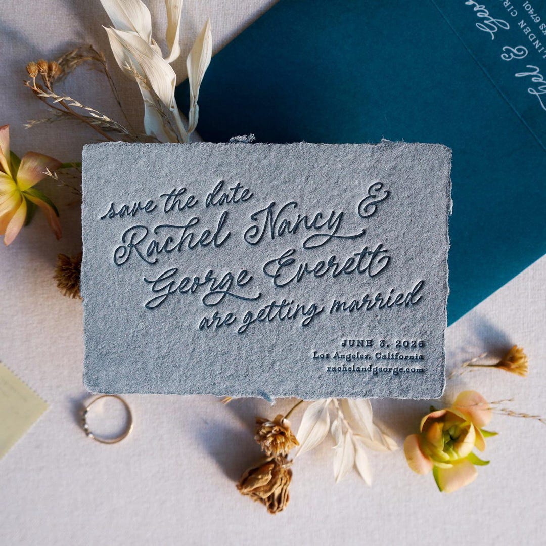 Scrolling Cursive Date Mini Letterpress Save the Date | Cursive Calligraphy | Seeded ...