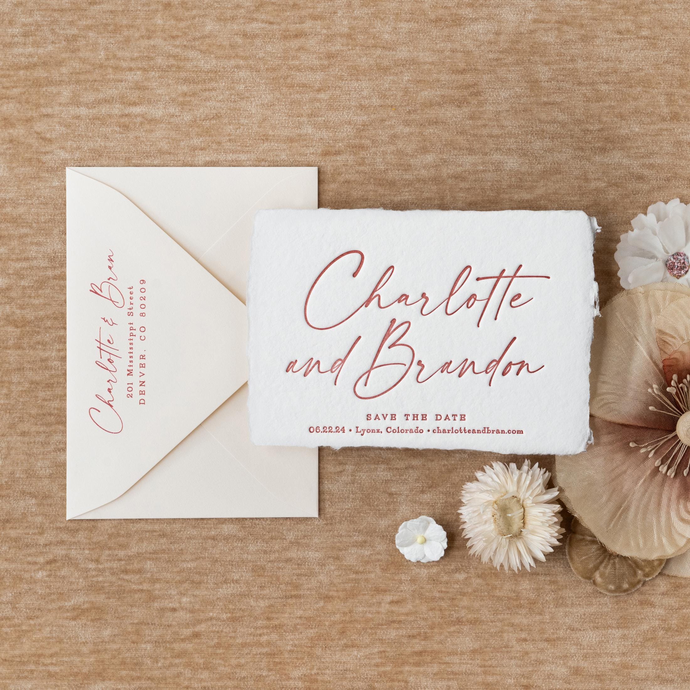 Cursive Date Letterpress Save the Date | Cursive Handwriting Handmade Paper | Fine ...
