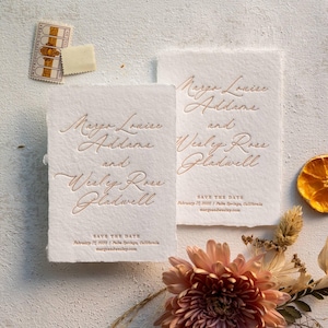 Calligraphy Save the Date | Terracotta Handmade Paper | Letterpress Fine Art Wedding