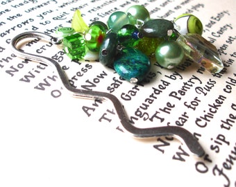 Large Bookmark with Green Beads, Unique Bookmark, Cluster Bookmark, Teacher Gift, Summer Finds, Payday Treat, 18th Birthday Gift, Mum Gift