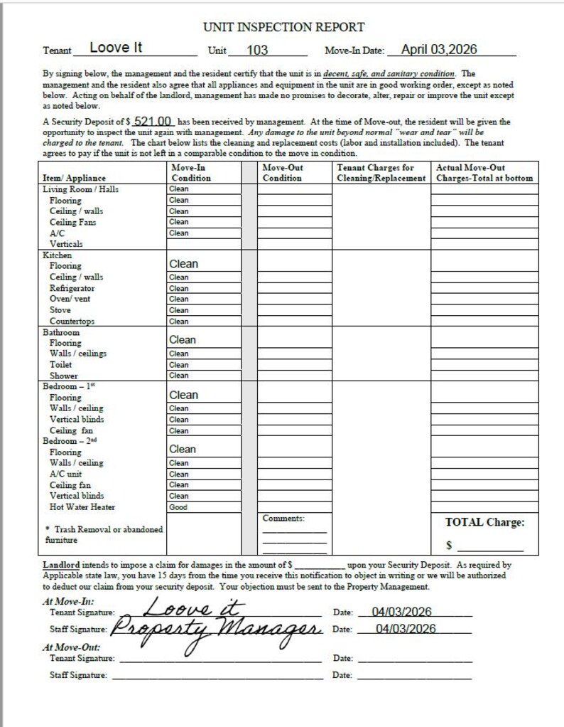 Unit Turn Checklist.pdf Unit Inspection Report | Move in Move Out Checklist | Rental Property ...