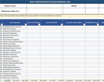 Registro diario de mantenimiento / Lista de verificación de administración de propiedades / Plantilla de Excel / Rastreador de inspecciones / Registro de mantenimiento de instalaciones