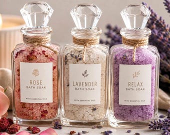 Badesalz Geschenkset mit ätherischen Ölen, Apothekerflaschen