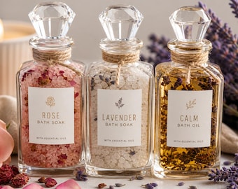 Bath Salts Gift Set with Essential Oils, Apothecary Bottles