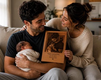 Placa fotográfica de madera personalizada para el Día del Padre / El Día en que te convertiste en papá