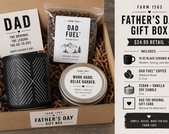 Caja de regalo para papá, taza, café, vela de cedro y vainilla