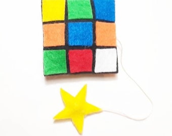 Rubiks Cube inspired Cat Toy filled with Organic Catnip with a star with a bell, retro cat toy, Cool Cat Toys, Best Cat Toys, Kitten Toys