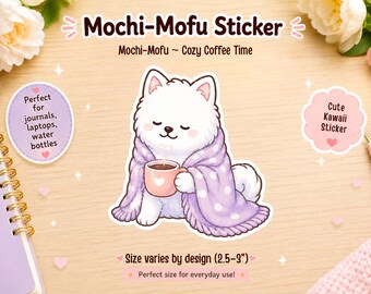 コーヒー犬ステッカー | コーヒーステッカー | 白い犬ステッカー | かわいい犬ステッカー | カワイイ犬ステッカー | プランナーステッカー | ジャーナルステッカー
