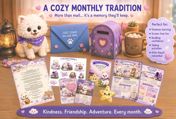 Monthly Mail Club for Kids Family, Pen Pal, Snail Mail, Happy Mail, Adventures, Activities, Screen Free Fun, Animals, Collectibles, Stickers