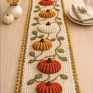 Pumpkin Table Runner Crochet Pattern PDF, Thanksgiving Centerpiece, Fall Harvest Table Decor