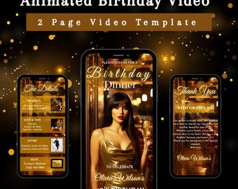 Luxury Gold Birthday Dinner Evite: Elegant Women's Digital Invitation (Canva Template)