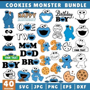 Cookie Monster Elmo Birthday SVG Bundle, Sesame Street PNG Files