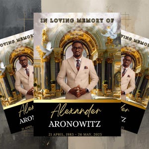 Black & Gold Funeral Program Template: 8-Page Bi-Fold (Digital Download)