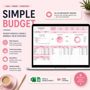 Pink Budget Planner Google Sheets & Excel Tracker (Digital Download)