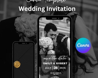 Animated Wedding Save The Date Video Invitation, Canva Template (Digital Invite)
