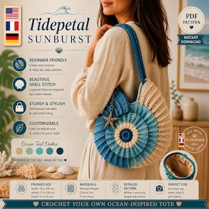 Tidepetal Sunburst Crochet Market Bag Pattern | Shell Tote PDF
