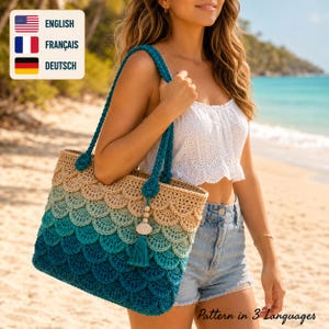 Crochet Market Bag Pattern, Tidepetal Tote Pattern (PDF), Layered Shell Stitch Handbag,Digital Download