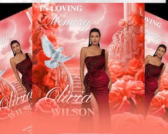 Funeral Program Template: Red Celebration of Life Obituary (Digital Download)