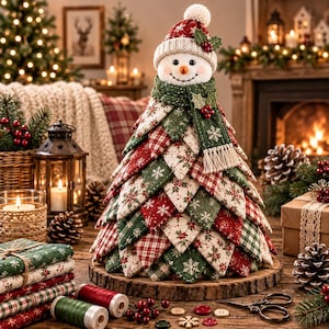 Frostberry Patchwork Snowman Tree Sewing Pattern, Quilted Christmas Decor (PDF)