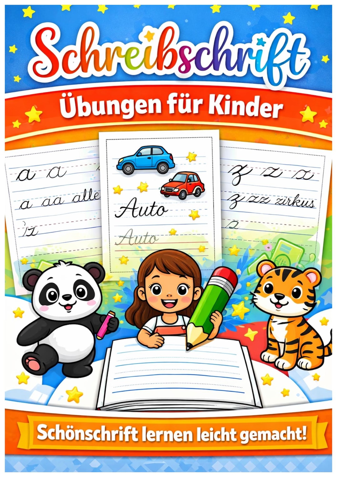 Schreibschrift Übungen Kinder – Alphabet schreiben lernen – 6 Seiten