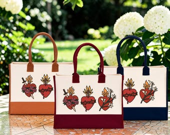 Personalized Catholic Marian Tote Bag, Custom Holy Family Hearts, Religion Tote, Sacred Heart Bag, Catholic Religious Tote, Church Members