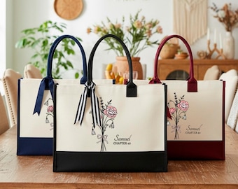 Custom Birth Month Flower Tote Bag, Birthday Bag, Personalized Birth Flower Bag, Chapter 40 Birthday Present, Custom Coquette Floral Bag