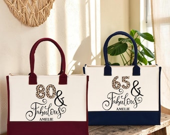 Custom Leopard Birthday Tote Bag, Personalized Leopard Age Fabulous Tote, Milestone Bday Tote, Custom 65s 70s 80s Party Tote, Party Planners