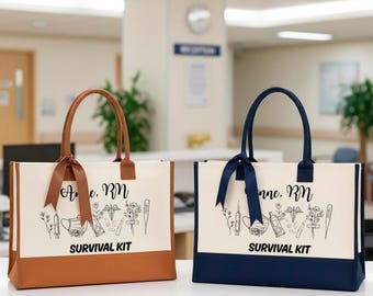 Personalized Nurse Tote Bag, Floral RN Survival Kit, Custom Name Canvas Bag
