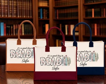It’s a Good Day to Read a Book Tote Bag, Book Lover Bag, Reading Enthusiast Tote, Personalized Book Club Bag, Floral Reading Tote Bag