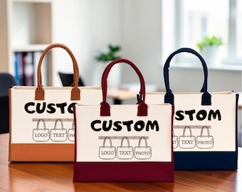 Custom Logo Tote Bag, Personalized Photo Canvas Tote, Business Gift