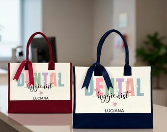 Personalized Dental Hygienist Tote Bag, Laminated Cotton Work Bag