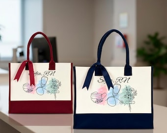 Personalized RN Nurse Tote Bag, Floral Medical Gift, Nursing Student Graduation