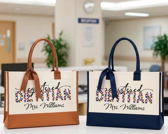 Personalized Registered Dietitian Tote Bag, Floral Nutritionist Work Bag (Custom RD)