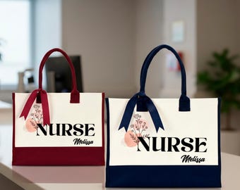 Personalized Nurse Tote Bag, Custom RN Graduation Gift, Laminated Cotton Work Bag