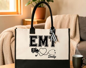 Custom Emergency Medical Technician Tote Bag, Personalized Paramedics Tote, EMS Workers, ER Medical Staff, First Responders, Stethoscope Bag