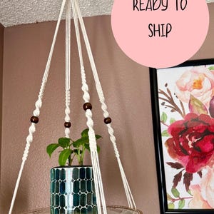 Macrame Plant Shelf Ready to Ship | Hanging Plant Holder with Plate | Natural Cotton Macrame Shelf | Boho Hanging Planter Shelf | 33 Inch