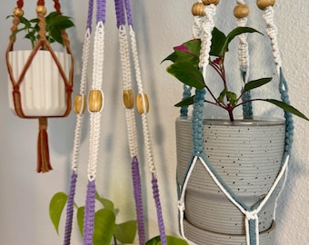 Flerfärgad makraméhängare, boho bomullssnörehållare, pärlbesatt växthängare