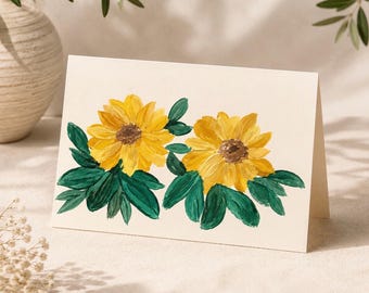 2er-Pack handbemalte Sonnenblumenkarten | Handgefertigte Blumenkarten | Einzigartige Grußkarten | Geschenk aus Spanien