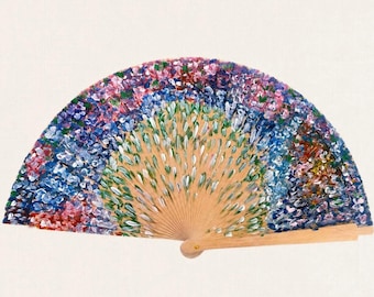 ÉVENTAIL PEINT À LA MAIN · Pièce unique · Décoration florale artistique · Éventail haut de gamme fabriqué à la main, une pièce unique inspirée des fleurs sauvages