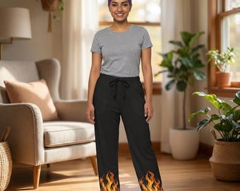 Flame Border Print Pajama Pants | Fire Flame Lounge Bottoms