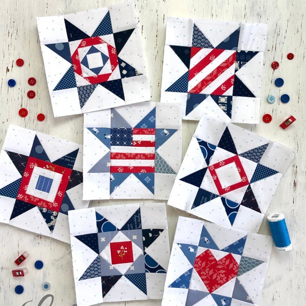 6 "Scrappy Stars - PDF-Grundlagen-Quilt-Block-Schnittmuster