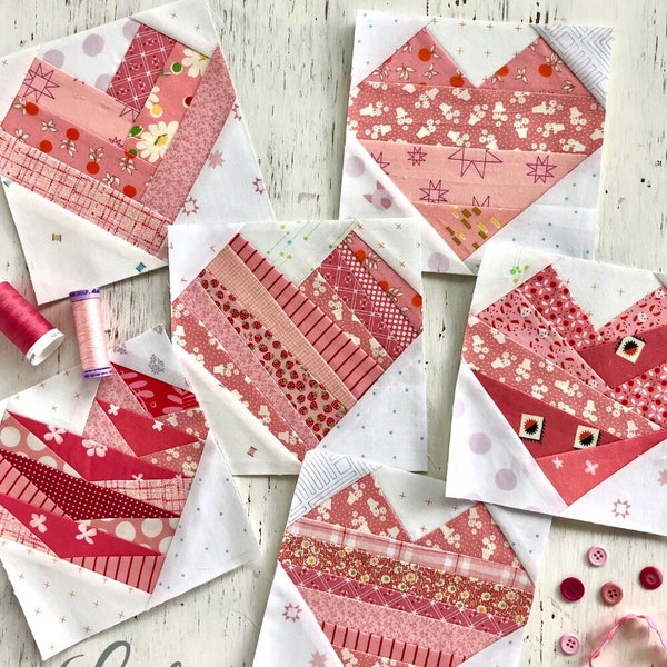 6" Scrappy Hearts - PDF foundation paper-pieced quilt block patterns