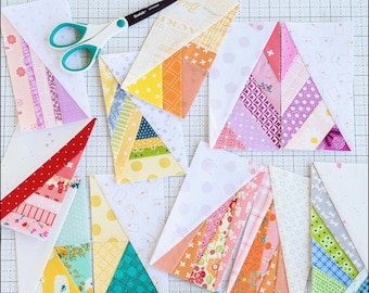 PDF | 3" x 6" Scrappy Half-Rectangle Triangle Foundations| A scrap busting foundation paper-pieced quilt block pattern by Leila Gardunia