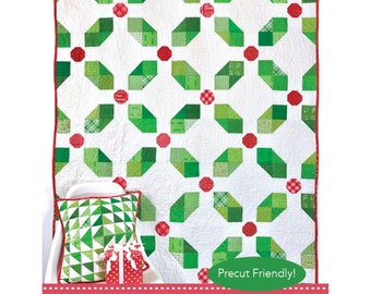 PDF - Scrappy Holly Christmas Quilt Pattern with Coordinating Throw Pillow - Crib, Throw, Twin, and Queen sizes