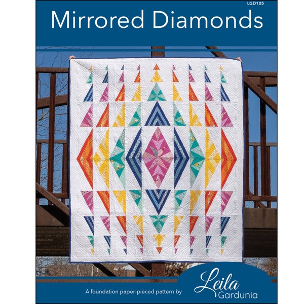 PDF | Mirrored Diamonds | A scrap-busting foundation paper-pieced pattern by Leila Gardunia with a modern alternate grid layout