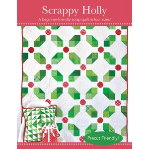 PDF - Scrappy Holly Christmas Quilt Pattern with Coordinating Throw Pillow - Crib, Throw, Twin, and Queen sizes