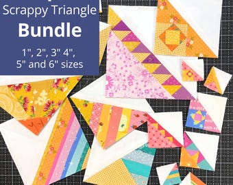 PDF |  Lot de 3 triangles Scrappy - 1 po, 2 po, 3 po, 4 po, 5 po et 6 po. Motifs de blocs de courtepointe en papier